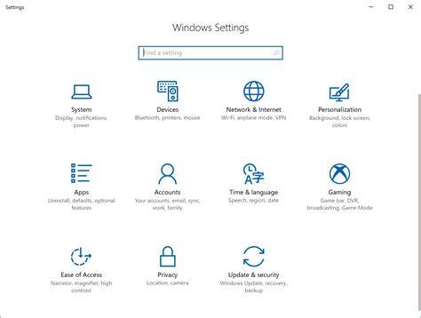 The Windows 10 settings menu displayed on a laptop screen.