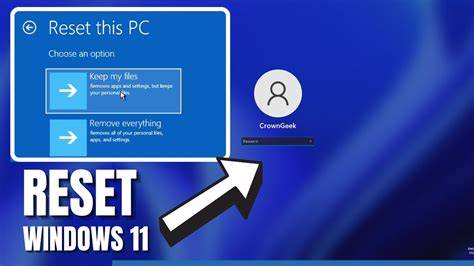 A close-up of a laptop screen showing the reset options in Windows 11 settings.