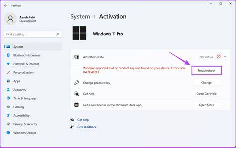 A user navigating through the Windows 11 troubleshooter for activation issues.