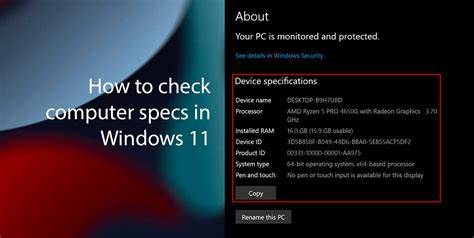 A person looking at the specifications of a Windows 11 laptop with a notepad.