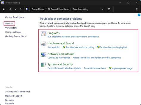 A person navigating to the performance troubleshooter in the Control Panel.
