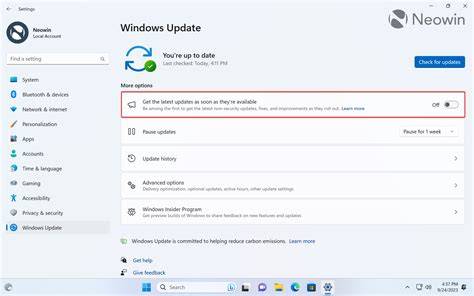 A laptop screen showing the Windows 11 update settings menu.