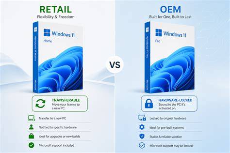 A person evaluating the differences between retail and OEM Windows 11 licenses.