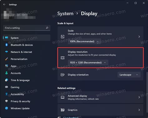 A close-up of the screen resolution settings in Windows 11 display settings.