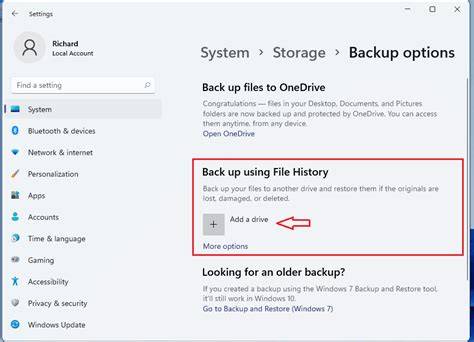A user selecting backup options on a Windows 11 laptop.