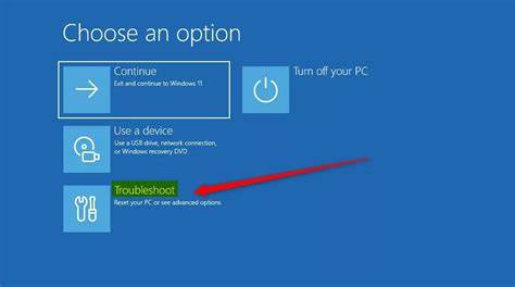 A Windows 11 laptop screen showing available troubleshooting options.
