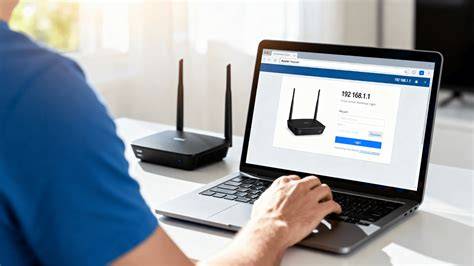 A person changing the admin password of a router on a laptop.