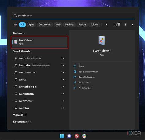 A close-up of the Event Viewer window on a Windows 11 laptop