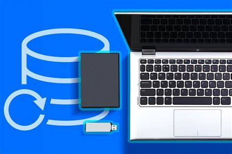 A USB drive connected to a laptop, with the screen displaying recovery options.